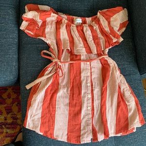 Faithfull the Brand Red and White Striped Mini Dress